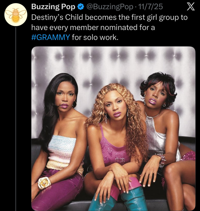 oldyellowvzk's tweet photo. @vintageforums They hated on Destiny Child so much but look at this . In the year 2026! 25 years later they’re still making history! ICONIC https://t.co/PIFxLeQHrp