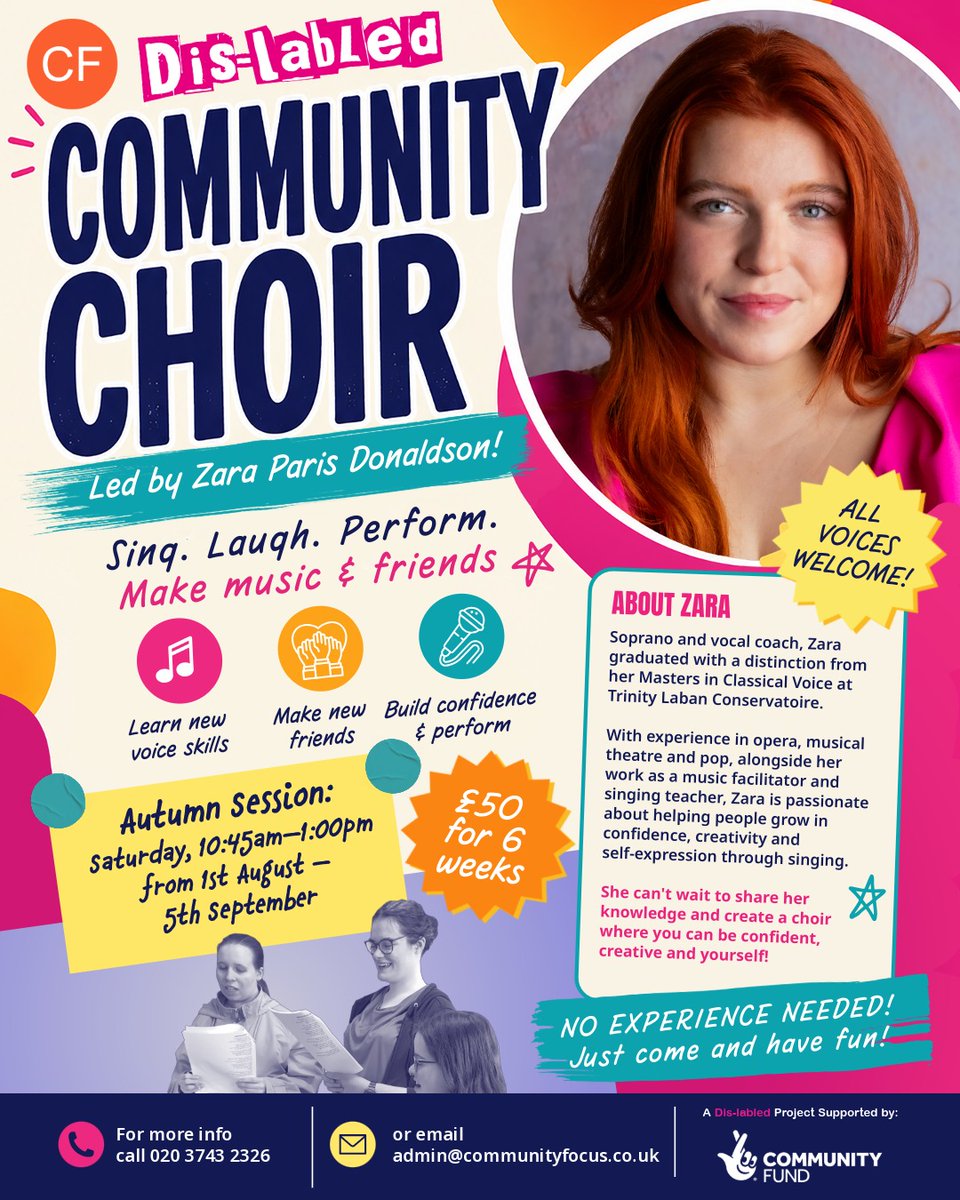 cfinclusivearts's tweet photo. Reminder: Our Saturday Community Choir returns tomorrow, with a new start time of 10:45am.

Led by Zara Paris Donaldson, everyone is welcome.

Time: 10:45am – 1pm

6 week term runs every Saturday until 5th Sept.

020 3743 2326
admin@communityfocus.co.uk
#CommunityChoir #Barnet https://t.co/UxDnePuewg