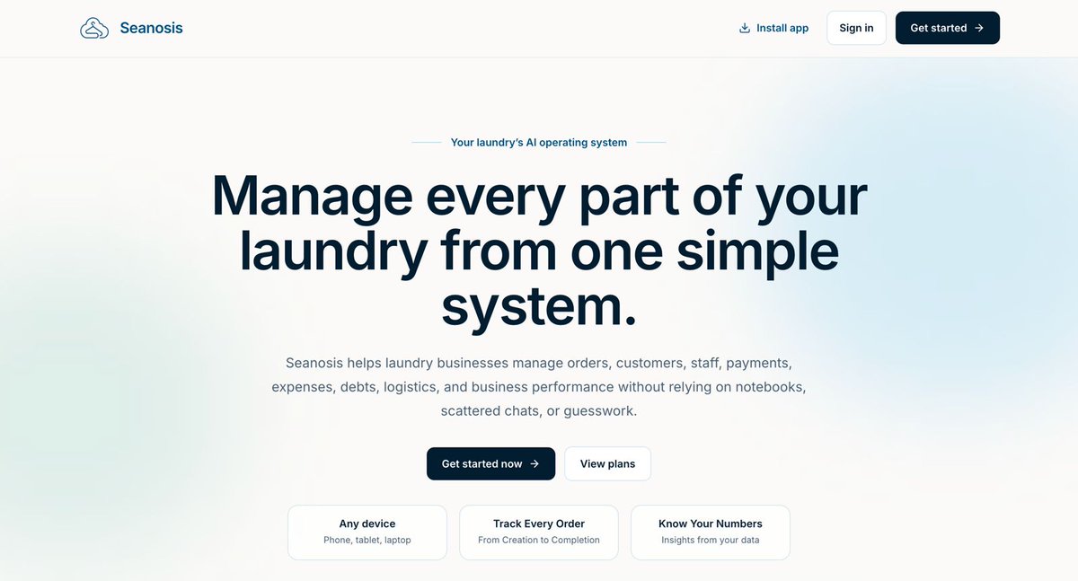 Seanosisapp's tweet photo. Every industry deserves an intelligent system.

Laundry now has one that quietly handles the complexity, so laundry owners can focus on growing their business.

This is Seanosis. Sign up your laundry and give your business the intelligence it deserves.

https://t.co/29ZVaWHSTL https://t.co/UI1fsza09R