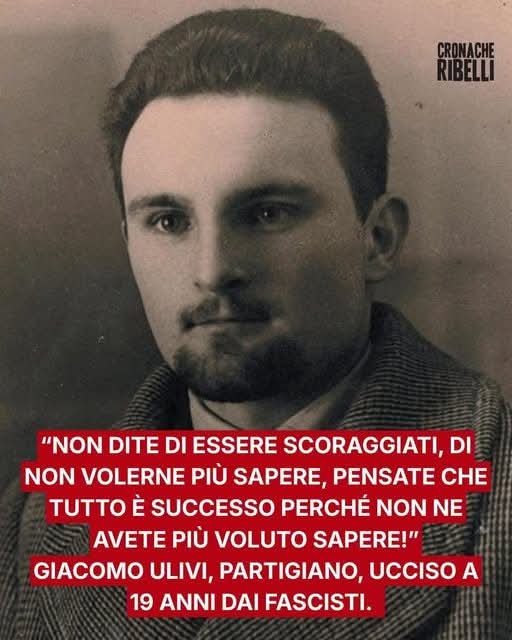 paolabest64's tweet photo. 📌 Interessanti Spunti da Facebook 🤔.... (D.Marchetti/CronacheRibelli ...e un pò di mio)
《Si potrebbe dire la stessa cosa del #NuovoFascismo Instaurato in Italia nel Corso della #Prima, e ora, #SecondaRepubblica 》💢
#GiacomoUlivi
#Partigiano
#AntifascismoMaiMollare✊ https://t.co/4cGLWrNiDZ