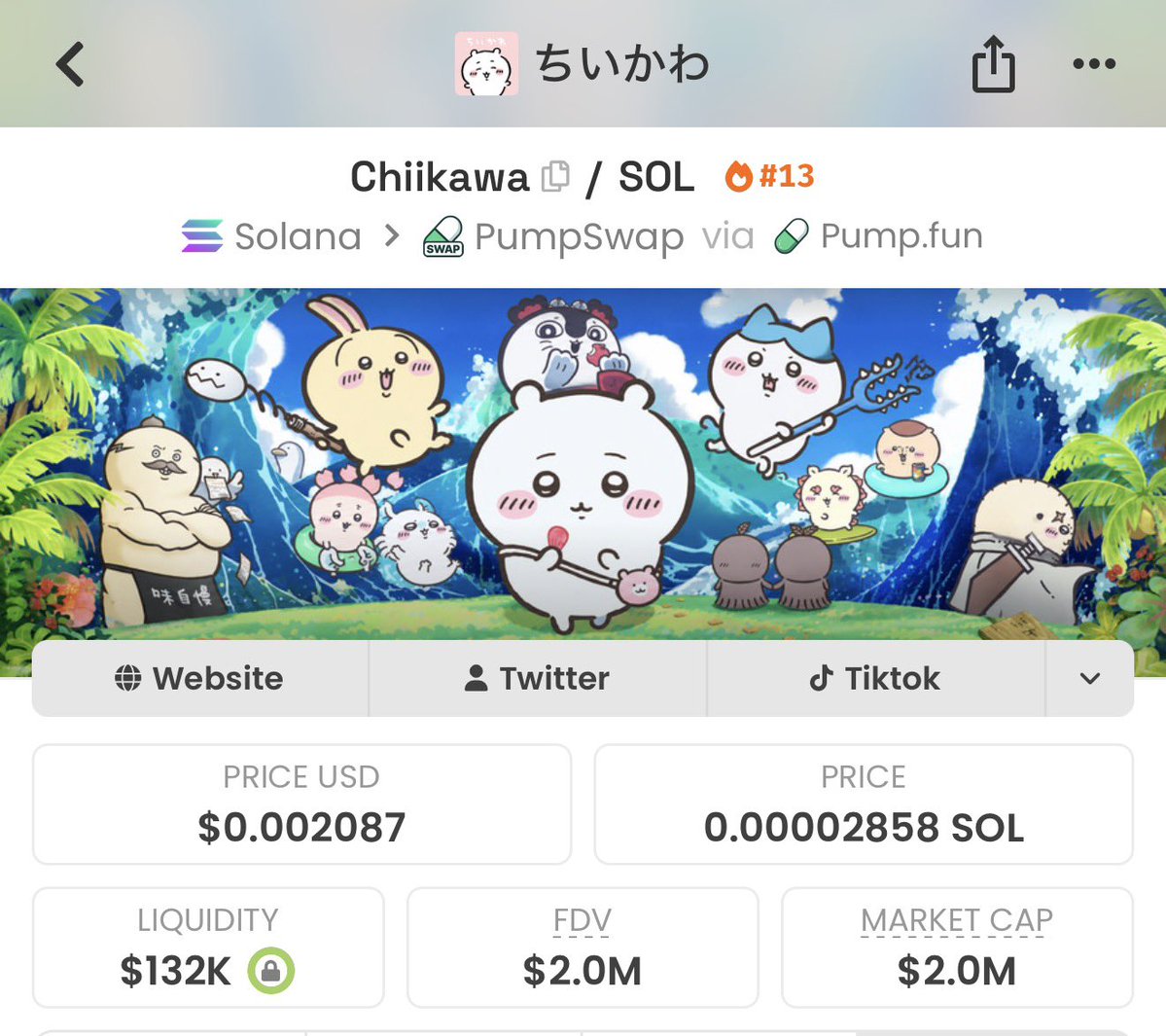 NoHopeSol's tweet photo. $Chiikawa will or has surpassed Penguin, Jimothy, and punch in popularity . 

and you think it won’t hit 10m minimum?

See for yourself https://t.co/tPE7yPs31N