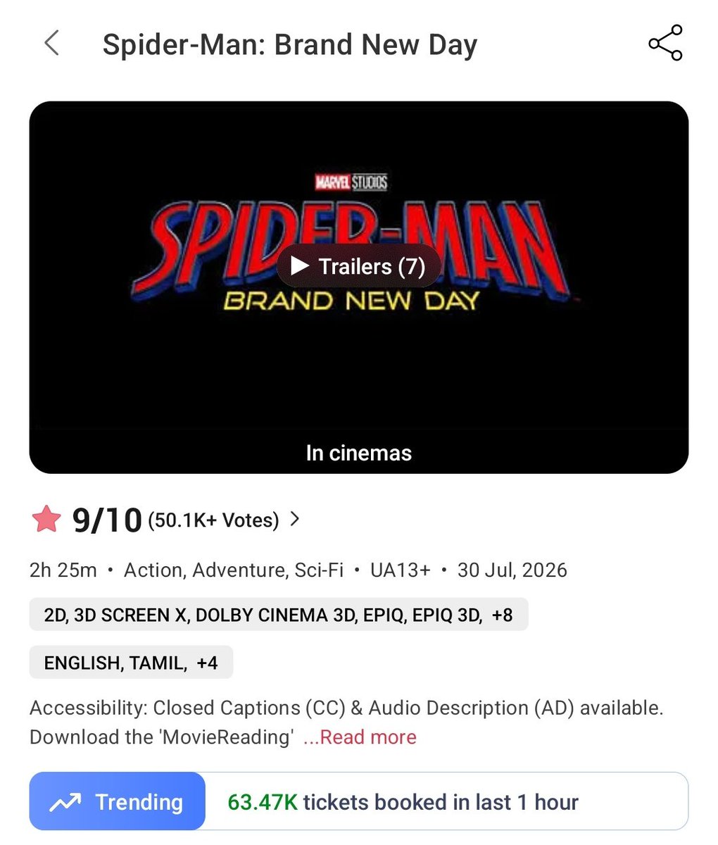 Nn84Naganatha's tweet photo. Rampage Day-2 evening nd night shows 🔥🔥 
With weekend bookings already sold out looks like #Spiderman with debut to a alltime highest opening weekend for a hollywood movie in TN 💥💥 https://t.co/seE9M6r99s