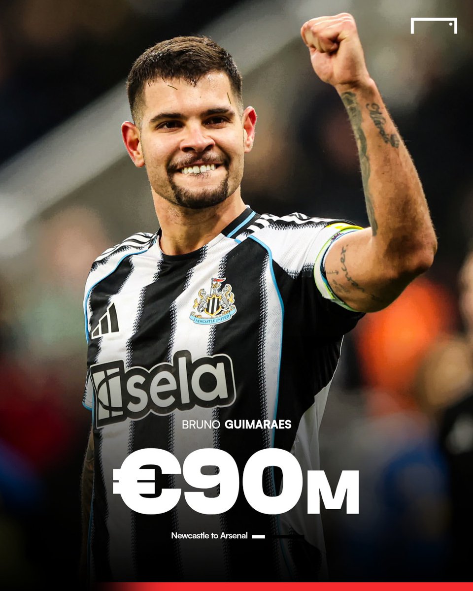 goal's tweet photo. Arsenal have agreed a €90m fee with Newcastle for Bruno Guimaraes 💰

Read more 🔗 https://t.co/AbceGx8oJd https://t.co/1YMbaigeJg