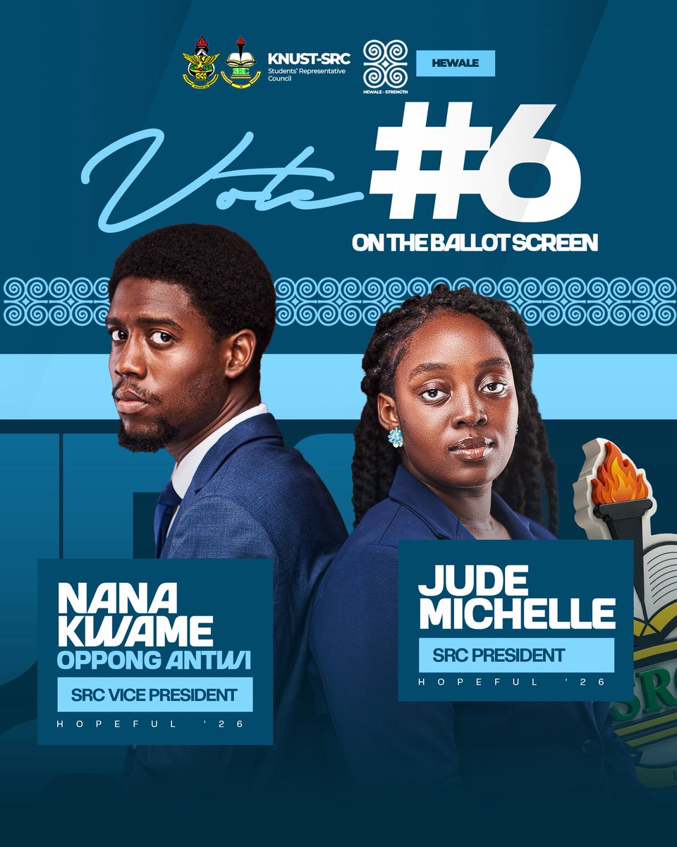 jm4src26's tweet photo. The ticket that puts students first, always. Jude Michelle &amp; Nana Kwame Oppong Antwi! 🎓✨ #JudeMichelle26 #HEWALE https://t.co/DccATi7eAf