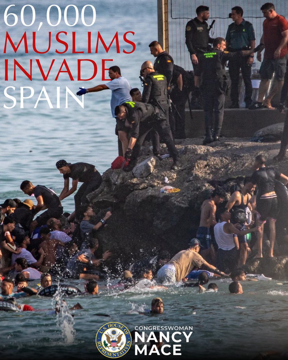 RepNancyMace's tweet photo. In the past 24 hours, around 60,000 Muslim "migrants" from Morocco have INVADED Spain.

Do not let the media fool you. These are criminals and their culture is incompatible with Western civilization. These are all military-age men breaking into homes, looting businesses, setting vehicles on fire, and clashing with police.

This is only the start. If we do not drop the mindset of being too afraid of being called Islamophobic or racist, this will happen everywhere.

This is not immigration. This is an invasion.