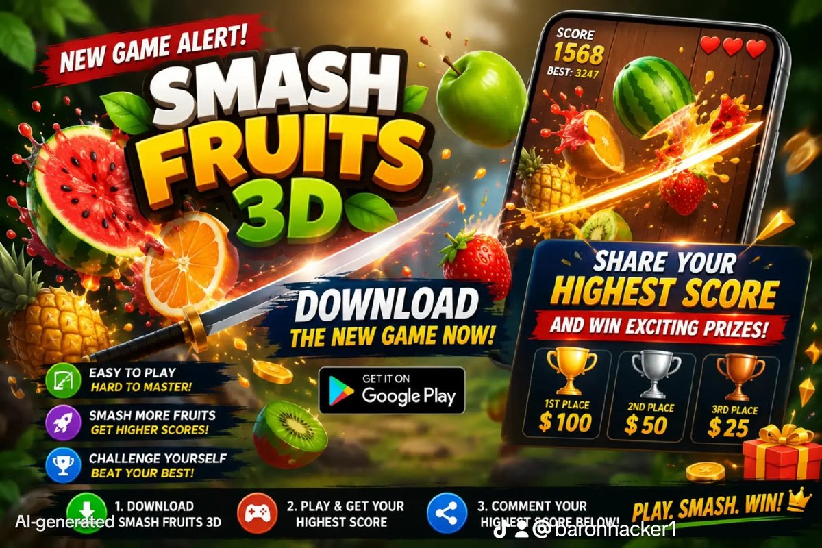 HensureB's tweet photo. @NadadordelValle @piapaulette 🍉🎮 Smash Fruits 3D is here!

Slice fruits, beat high scores, complete challenges, and enjoy a fun addictive gaming experience! 🔥

Can you become the ultimate fruit smasher? 🏆

Download now 👇 https://t.co/ZnKFCjGm5Z

#Gaming #AndroidGames https://t.co/hkjX88KGwQ