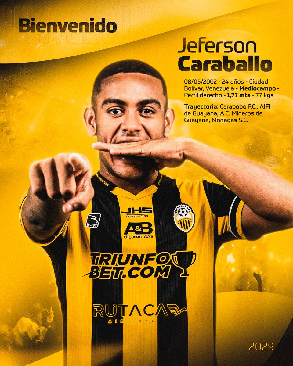 DvoTachira's tweet photo. 🧠 Juventud, versatilidad y destreza, Jeferson Caraballo el cerebro para el mediocampo AURINEGRO 👏

🤝 Bienvenido a la Familia Aurinegra, hoy comienzas a escribir tu historia con el Más Grande 📜✨

Jeferson Tony Caraballo Pinto ✍️ Dic. 2029

#VamosTáchira 💛🖤 https://t.co/Su83qXdQka