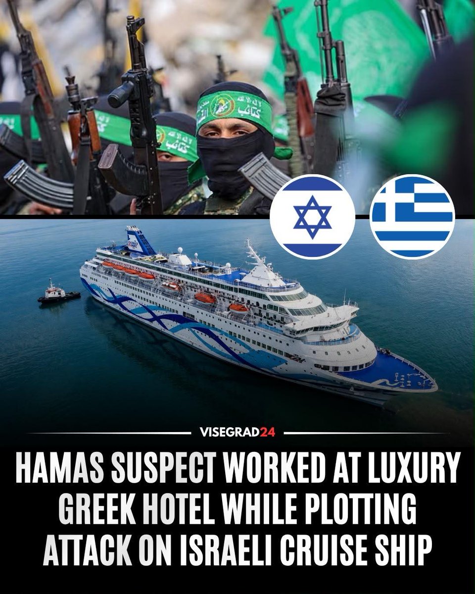visegrad24's tweet photo. A 37-year-old Egyptian man of Palestinian origin worked as an electrician at a luxury hotel in Crete, Greece, while preparing a suspected Hamas terror attack targeting an Israeli cruise ship that regularly visits Greek ports.

Greek special forces arrested the suspect, identified as Motasem, after intelligence from Cypriot authorities linked him to two Palestinians arrested near Larnaca. Police found chemicals, a precision scale and other bomb-making equipment inside his Athens apartment.

He and another Palestinian traveled to Malaysia in 2025 to receive explosives training.