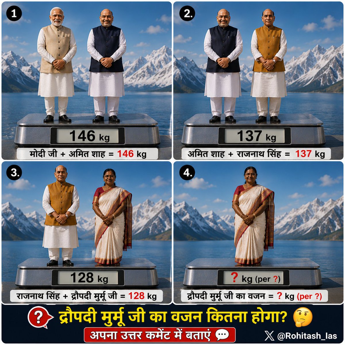 Rohitash_Ias's tweet photo. If you can solve this, your IQ rating is high. 

What is the weight of the tiger ? https://t.co/JFlLJKhSII