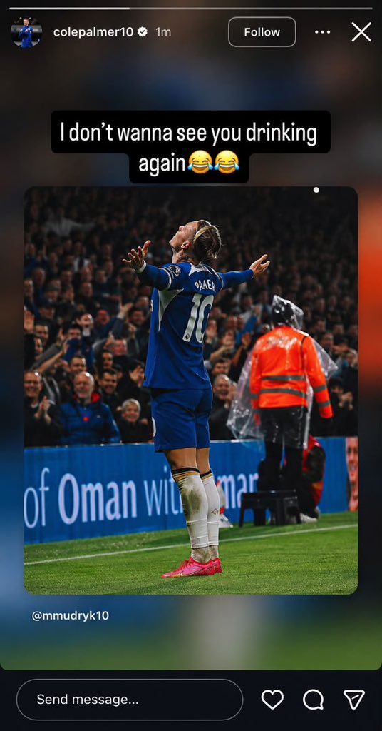 FutyChels's tweet photo. 🚨📲Cole Palmer on ig 

“I don’t wanna see you drinking again😂😂” https://t.co/TInKl528zH