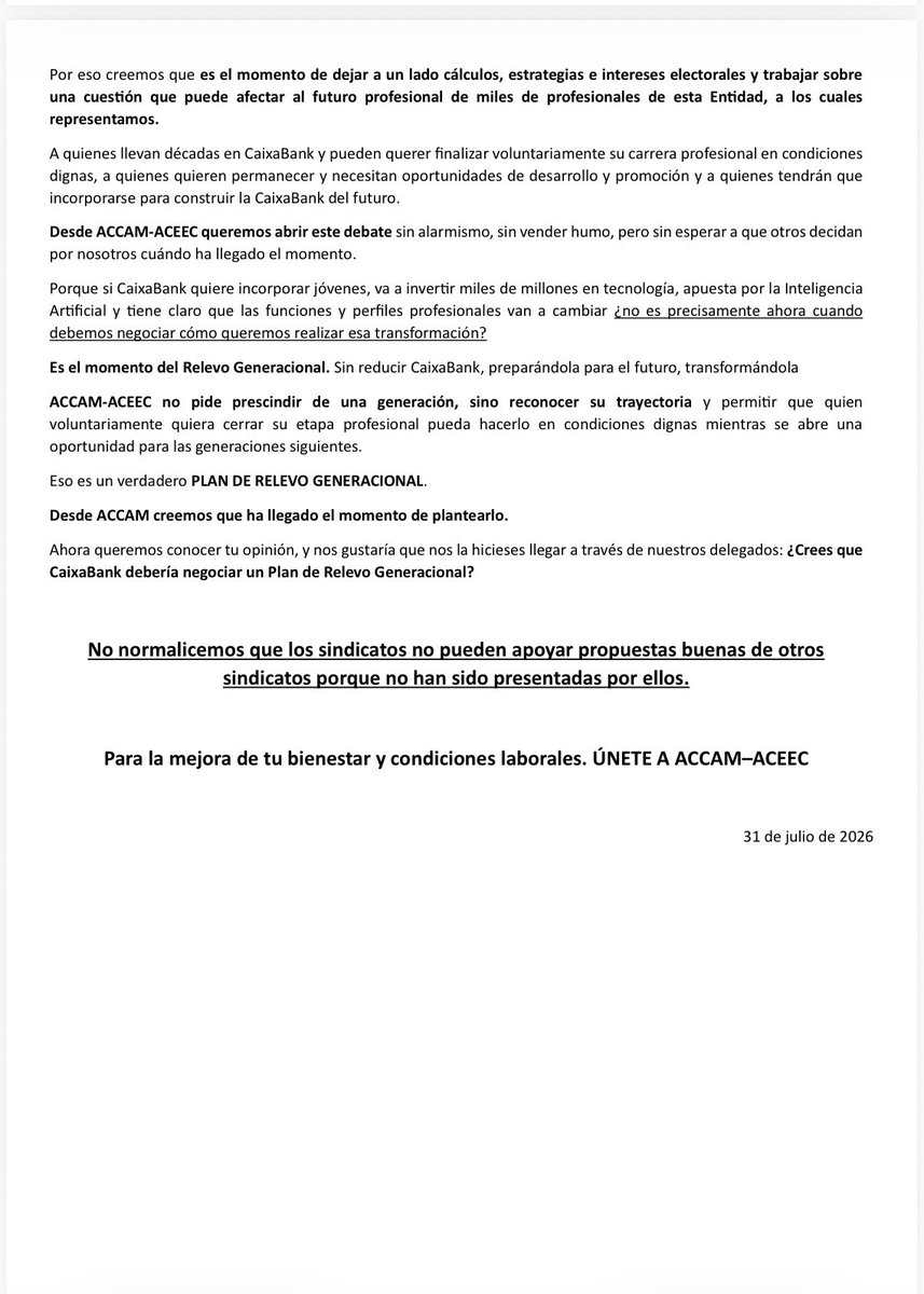 ACCAMCAIXABANK's tweet photo. Circular.
 
CaixaBank no suele revelar, a través de declaraciones en prensa, sus intenciones empresariales. https://t.co/DrEFEMqQ7d