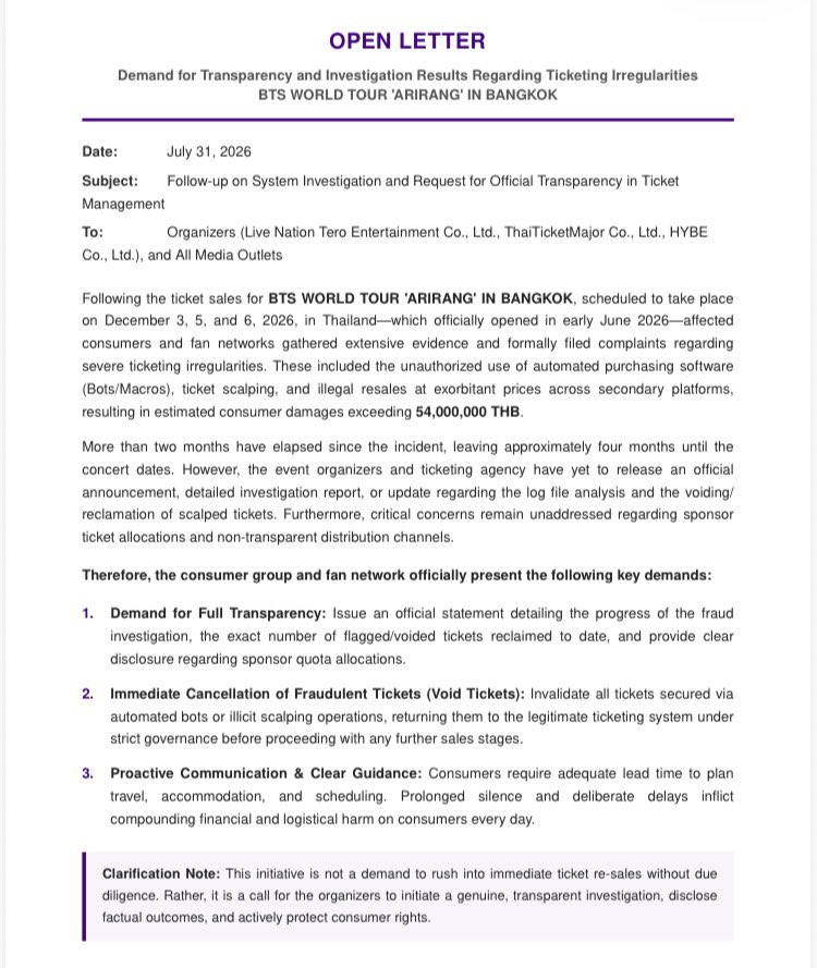 cherryblossomp_'s tweet photo. We sincerely expect @LiveNationTH, @ThaiTicketMajor, and @HYBEOFFICIALtwt to address these grievances responsibly and issue an official update immediately. https://t.co/K3SYMBedp6