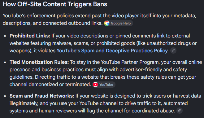gg_rora's tweet photo. If you are a VTuber OR flesh tuber that has any blue site or lewd sites attached to your carrd or external websites, go and unlink that website a.s.a.p. The new AI ban wave is targeting the external links you've attached to your YouTube channel.

After some research on this, YouTube's AI is extended beyond the metadata of a video, and unfortunately it IS covered in their ToS that they can do this and it not be a wrongful termination.

My suggestion would be to not link any websites that lead to any 18+ websites on your channel!