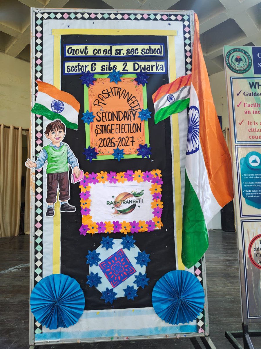 school6dwarka's tweet photo. Preparing young minds for governance! 📋📜
Creative displays &amp; orientation session for the Rashtraneeti Secondary Stage Election at Govt. Co-Ed SSS, Sec-6, Site-2, Dwarka. Learning democracy from the ground up! 🇮🇳✨ https://t.co/MveDjsdhDC
