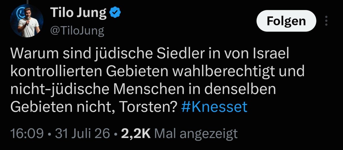 Glichzer's tweet photo. Das Wahlrecht hängt von der israelischen Staatsbürgerschaft ab, nicht vom Jüdischsein. Arabische Israelis dürfen dort auch wählen.

Man bekommt immer stärker das Gefühl, es geht ihm nicht um Israel in seiner Kritik.... https://t.co/m1tAkRnrUP