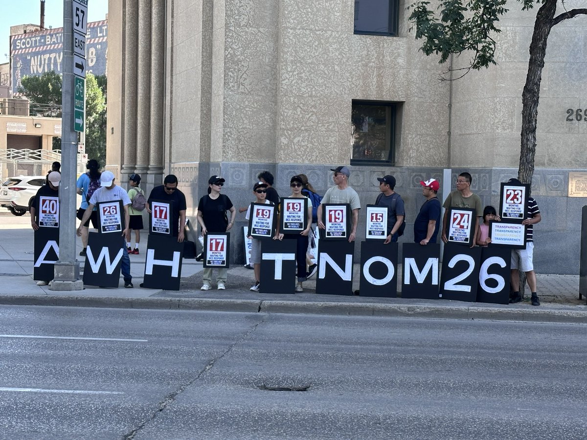 VoicesFairCheck's tweet photo. Winnipeg is standing with all of us today, speaking out against endless security screening.
Families deserve to be together.
Lives deserve to move forward.
It’s time to end the endless wait and let people restart their lives.#IRCC #cdnpoli #cdnimm #CBCNews @CitImmCanada https://t.co/WWb5KBjy3L