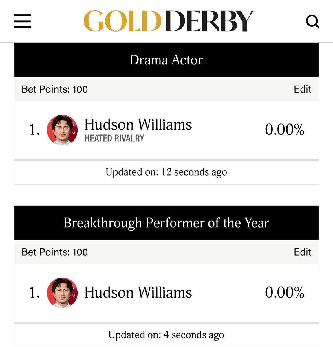 hudkarma's tweet photo. ‼️ LAST CALL HUDDIES ‼️

in just a few hours, gold derby tv awards voting will officially close.

if you have spare twitter, gmail, or even facebook accounts, please take a few minutes to vote for hudson in both categories. if you’ve already used all of yours but still have time to vote, reply / dm me.

let's give him the finish he deserves!! 🙏
reply/qrt once you've voted 🩷

🗳️ https://t.co/wmNxtLnGin