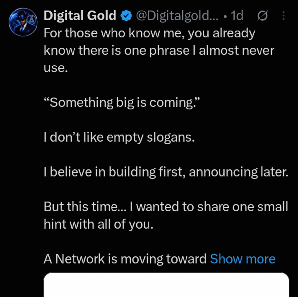 king_onchainx's tweet photo. The signs are everywhere. 👀

From the CEO @Digitalgold1979 to the official @ANetworkLLC account… the hints keep coming.

No official announcement yet, but everything points toward something BIG that's about to take A Network to the next level. 

Fasten your seatbelts. Stay ready. The next chapter is closer than we think. 🧡

#ANetwork #ANet #wANET