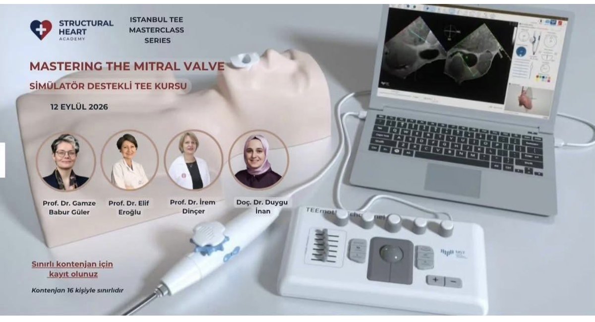 MDuyguinan's tweet photo. 🫀 From Normal Anatomy to Mitral Valve Disease
Simulator-based TEE Masterclass with hands-on training.
📍 Istanbul | 📅 September 12, 2026
👩⚕️ @gamzebaburguler @ElifEroglu4 @iremdincer68
#TEE #MitralValve #StructuralHeart #Echocardiography #CardioTwitter https://t.co/AB8CyTweEp