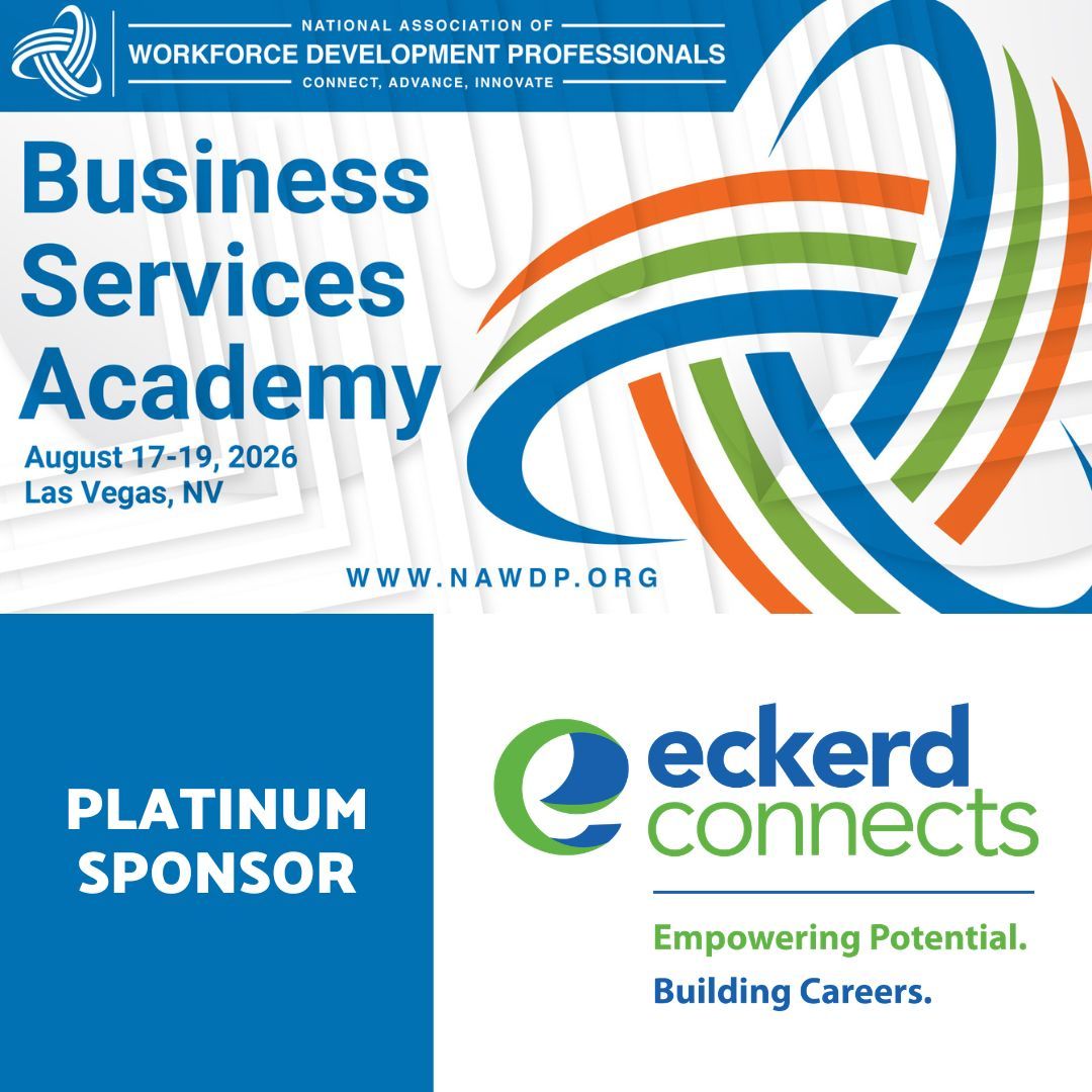 NAWDP's tweet photo. Thank you to Eckerd Connects, a Platinum Sponsor of the 2026 NAWDP Business Services Academy. Your support helps workforce professionals strengthen employer partnerships and serve communities nationwide. https://t.co/uugHARM5B0 

Register: https://t.co/0zILu6xQKe https://t.co/CqVM99Qm4Y