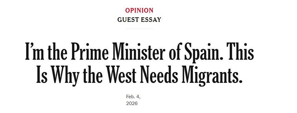 ScottMGreer's tweet photo. Spain's Prime Minister wrote a New York Times op-ed earlier this year inviting the third world to his country.

Words have consequences https://t.co/PfQa5B0i7e