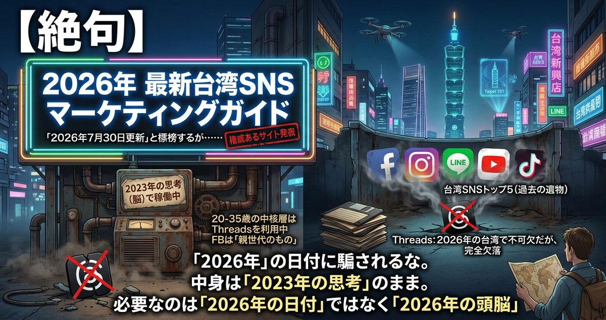 MazingerLee's tweet photo. 【絶句】：「2026年最新版」はただのラベル──権威ある海外進出サイトの台湾SNS攻略が、2023年の脳で動いている #台湾マーケティング #SNS戦略 #日本企業の海外展開 #Threads #KOLマーケティング #デジタルトランスフォーメーション #マーケットインサイト https://t.co/affpOnI8bS
