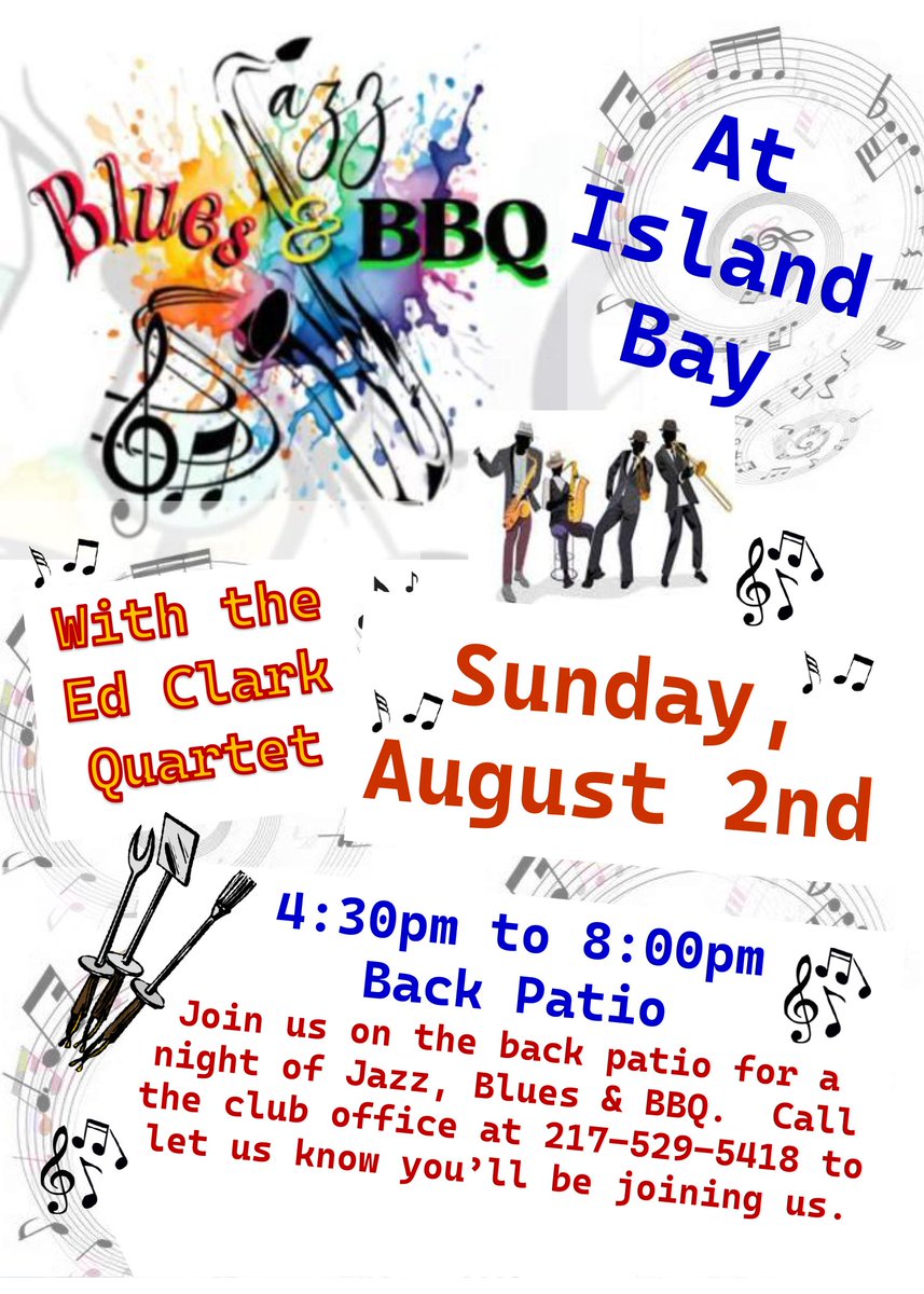 IslandBayYC's tweet photo. Jazz, Blues &amp; BBQ is coming to Island Bay this Sunday with The Ed Clark Quartet here to entertain.  Call us at 217-529-5418 and let us know to expect you. https://t.co/8FJ3IiOttQ
