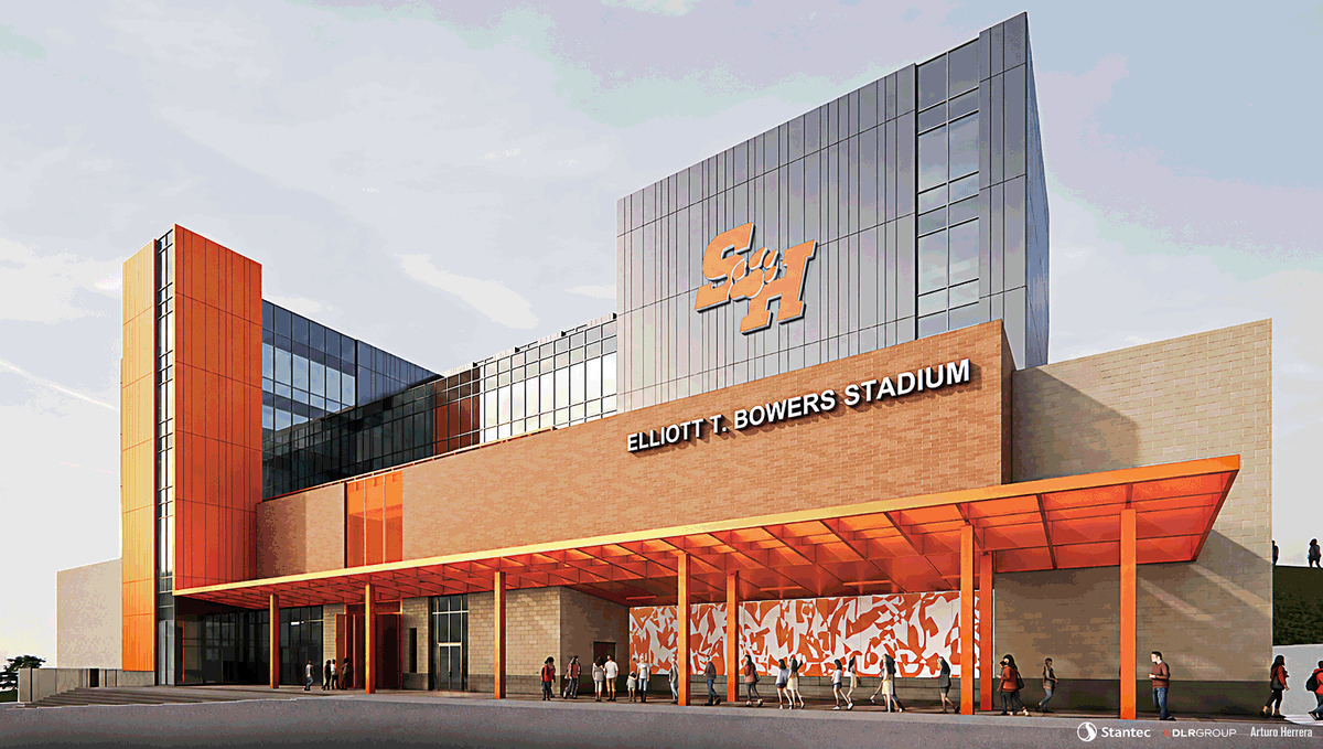Stantec's tweet photo. The renovated Elliott T. Bowers Stadium is now open at @SamHoustonState University. We partnered with @DLRGroup to help deliver a modern venue with enhanced amenities for athletics, campus events, and the community. https://t.co/Qacj4kap04 https://t.co/HBZroJiPij