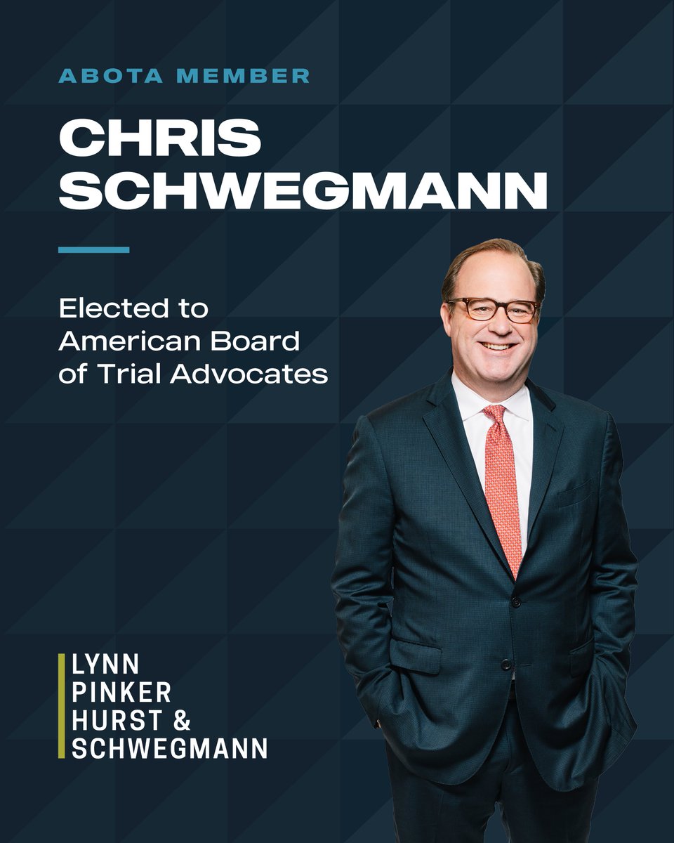 LynnPinker's tweet photo. Congratulations to LPHS Managing Partner Chris Schwegmann on his election to the American Board of Trial Advocates, one of the nation's most respected organizations of trial lawyers and judges.

Learn more about Chris’ invitation here: https://t.co/U9XuXfMkFi https://t.co/Ze5sp6l3uc