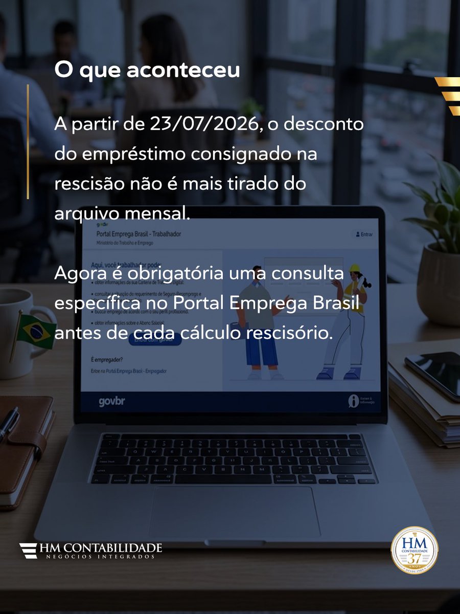 ContabilidadeHM's tweet photo. Nova regra para rescisões com Crédito do Trabalhador já está valendo! A partir de agora, é obrigatória a consulta ao Portal Emprega Brasil antes de cada cálculo rescisório. Ficou com dúvida? Entre em contato com a HM.

📱 71 2103-6544
💬 WhatsApp: 71 99940-0645 https://t.co/vupA1aBCXN