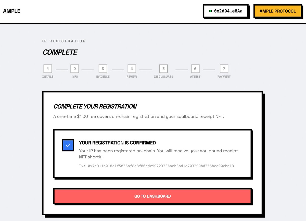kenjohnscreates's tweet photo. First @AmpleProtocol IP registration has been officially minted on @base mainnet 🏅

Been a blast designing the site, PRD/user flows and building w/@VirgilBellini to get here.

A few small tweaks and I'll share demo plus begin marketing ⚡️ https://t.co/sx9GN3aIjs