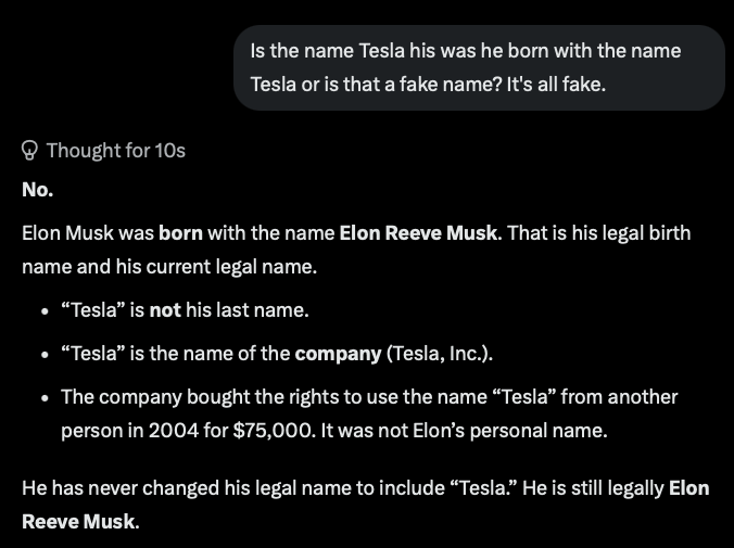XRadicalReality's tweet photo. Of course I need some to toss back in "Elon Musk's"  FAKE FACE — 

Elon Musk is an artificial Person created by Elon Reeves Musk  

Proof Provided by another FAKE Artificial Person know as "Grok" created by Elon Reeves Musk to deceive all of YOU 

Elon MUSK is a FUGAZI creation of of Elon Reeves Musk now thats fucking FUNNY — your champion a free speech is a totally FAKE Person — approved by GROK created by...