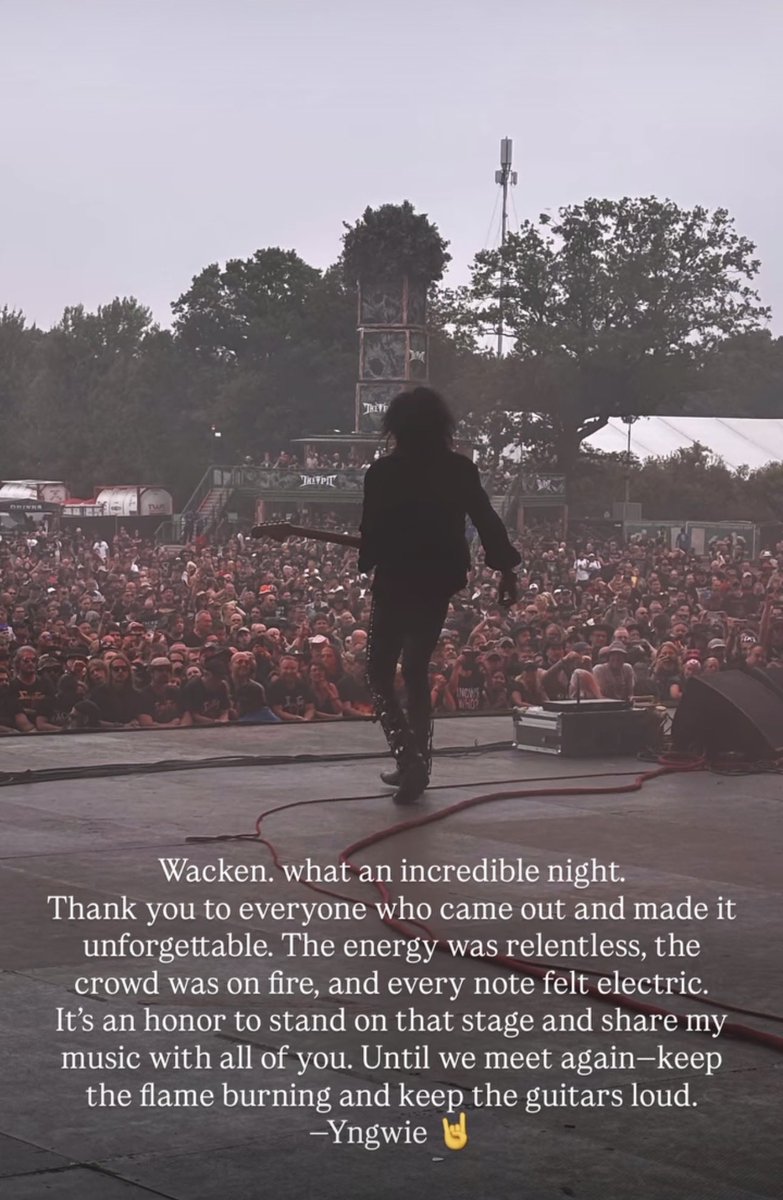 OfficialYJM's tweet photo. Wackenโฆ what an incredible night.
Thank you to everyone who came out and made it unforgettable. The energy was relentless, the crowd was on fire, and every note felt electric.
Itโs an honor to stand on that stage and share my music with all of you. Until we meet again keep the flame burning and keep the guitars loud.