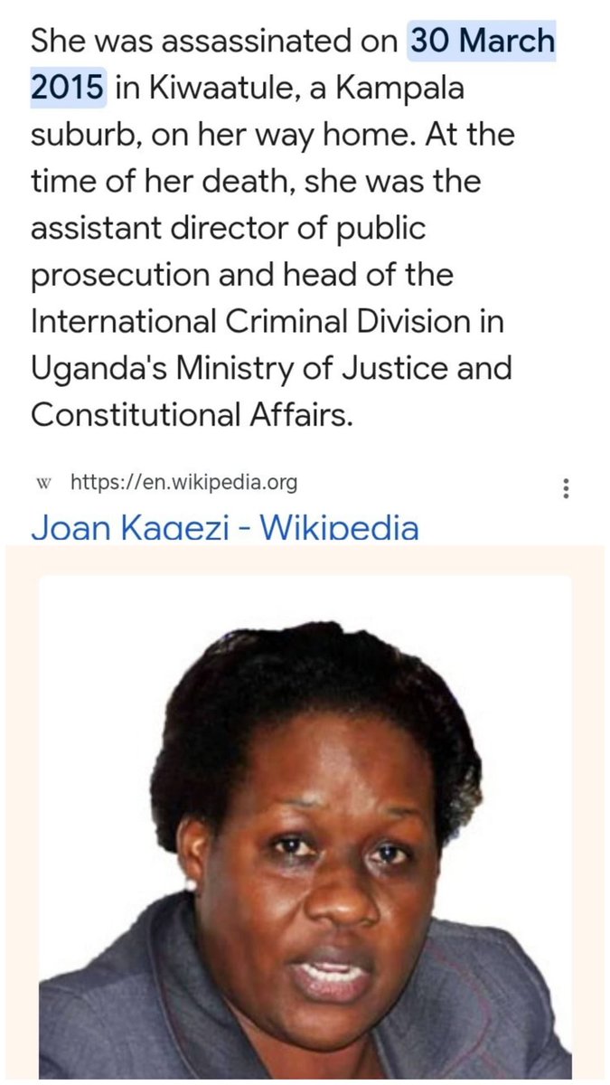 apezelle's tweet photo. Justice #JoanKagezi was #ShootDead on orders of @KagutaMuseveni after she found out that the 2010 bombings at #EthiopianVillage& #LugogoCricketOval which claimed 76 lives were masterminded by #M7 in the name of #Alshabab yet they had arrested innocent people @UN @CIA @FBI @USAID https://t.co/zlmZdzumak