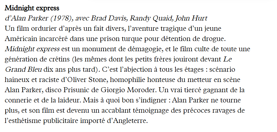 x_mandalor's tweet photo. @Generations7080 Revu, y'a pas longtemps. Un classique qui a fait jaser.. Comme cette critique négative lunaire d'un journaliste des #inrocks.. ⤵️😮 #Cinéma #MidnightExpress https://t.co/R6xJzLBgw8