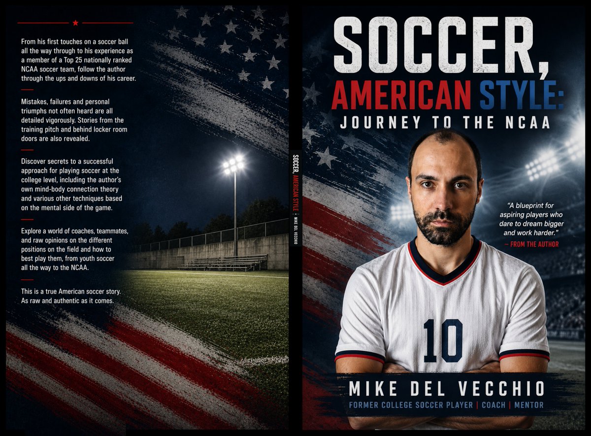 mike_del_v's tweet photo. I re-designed my book cover over the past few days. Very satisfying! https://t.co/paVtUZEN2E #Soccer #WorldCup2026 #WorldCup #Futbol #CR7 #Defender #Forward #midfielder #Pele #messi #ronaldo #iShowSpeed #USMNT #USA #Book #Author #Writing #Amazon #KDP #bookcover #autobiography https://t.co/dSRlMLT1Fa