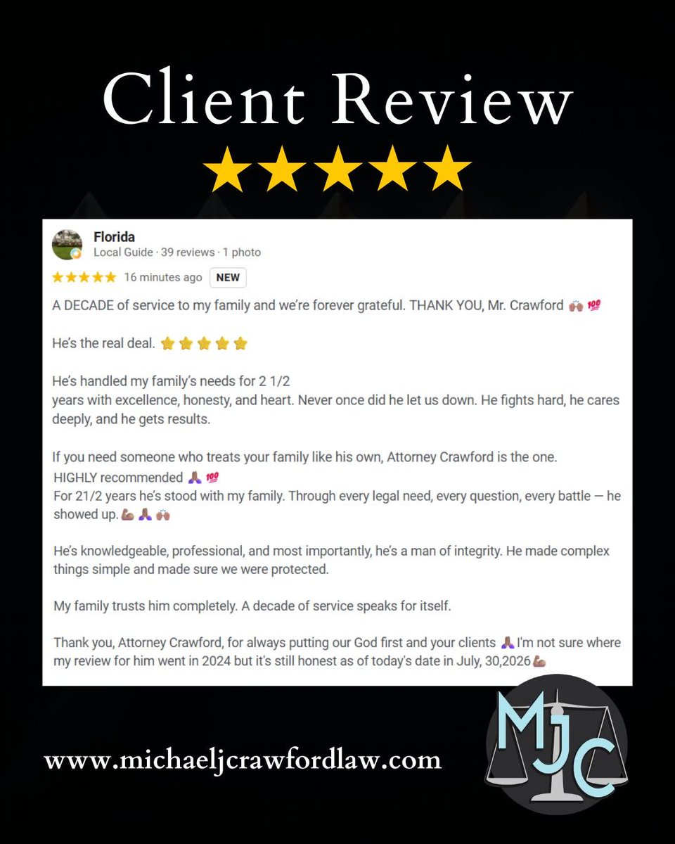 MJCCriminalLaw's tweet photo. There's no greater compliment than earning the trust of an entire #family. It is a privilege we never take for granted.

What a great way to end the week. 
https://t.co/nFgNFiPNtT

#reviewsmatter #friday #lawyer #thankful https://t.co/rmq3PvNjg4