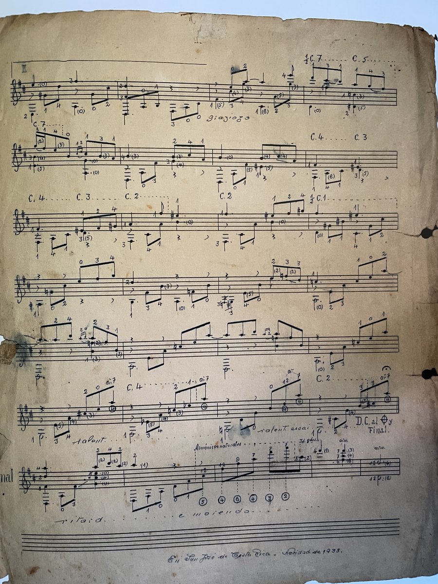 mangore's tweet photo. For the truly hard-core classical guitar nerds: A photo of Julia Florida and Agustin Barrios Mangoré from 1939, and the original manuscript, plus a cleaned-up, easier-to-read version of the original manuscript.

From the Agustin Barrios Mangore Collection of the Cabildo Museum in Asuncion, Paraguay, as printed in volume 1 of Carlos Salcedo's book "El Inalcanzable."

Side note: This is the only photo I've seen of Barrios actually smiling, lol.