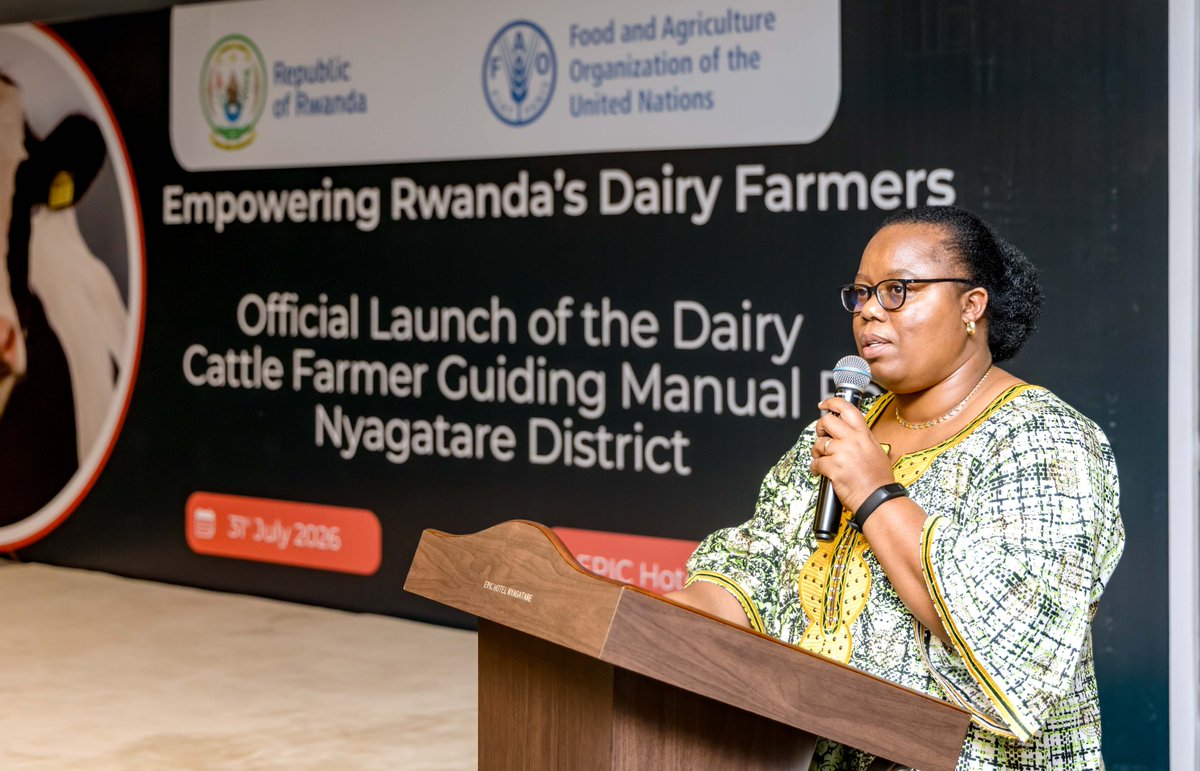 FAORwanda's tweet photo. Today, @FAORwanda joined @RwandaAgri, @NyagatareDistr, dairy farmers and partners to endorse the Dairy Cattle Farmer Guiding Manual, a practical tool to improve herd health, increase milk productivity and strengthen livelihoods in @NyagatareDistr  and @GatsiboDistrict. https://t.co/FqBmqW6ZWC