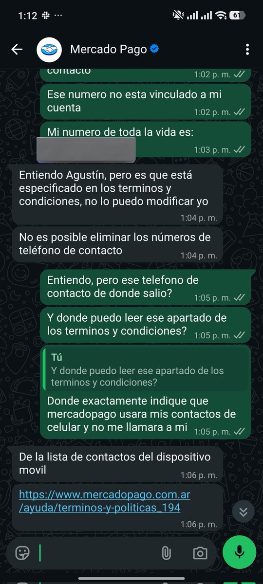agustinminnig's tweet photo. @dzapatillas MercadoPago viene llamando a contactos mios que nunca estuvieron asociadas en mi cuenta.
Hago el reclamo y dicen que ellos tienen potestad de llamar a mis contactos que agarran de mi telefono movil...
Los llaman 6 veces por día, pero en ningun momento me llaman a mi https://t.co/A8mtl2qGMK
