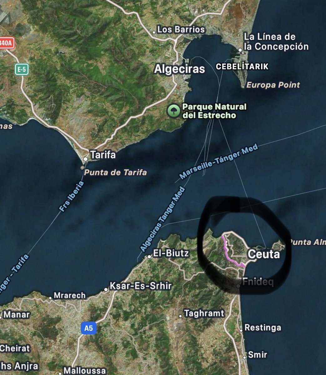 lopampito's tweet photo. Aşağısı fas
Yukarısı ispanya
İspanyanın fas tarafında ufak bir özerk alanınvar ismi Ceuta
Karşıya geçiş yok henüz
Karşısı 20 km o kadar yüzemezler
1.5 km Yüzerek fas kıyısında ceuta kıyısına geçiyorlar
Abartılıyor
Ama artabilir tabi https://t.co/EPgkEbhj7W