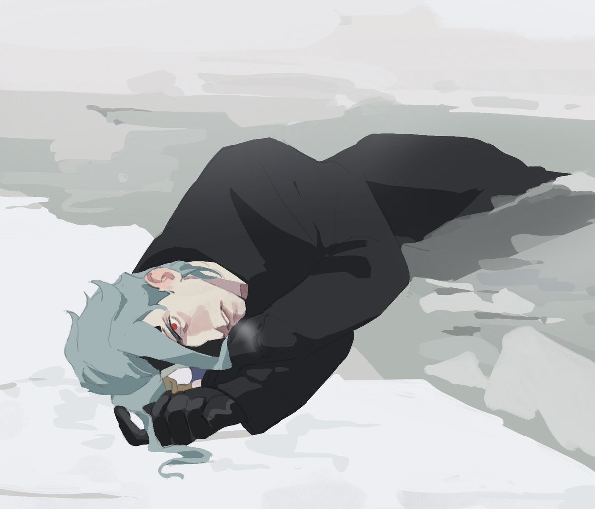 your_whitesilk's tweet photo. I've fallen ill and had a fever dream last night. Dottore was half-frozen in a lake; he was whimpering because of pain. There was an abandoned boat nearby in the snow. It was that kind of cold that burns. https://t.co/iSWsbotW2v