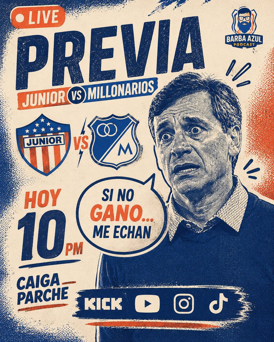 BarbaAzul1946's tweet photo. 🚑 Traigan café, suero y paciencia... porque hoy toca hablar de Millonarios otra vez. 😂💙
🔴 EN VIVO | 10:00 p.m.
Junior 🆚 Millonarios. ¡Caiga y parche! https://t.co/TFOAPxdGXe