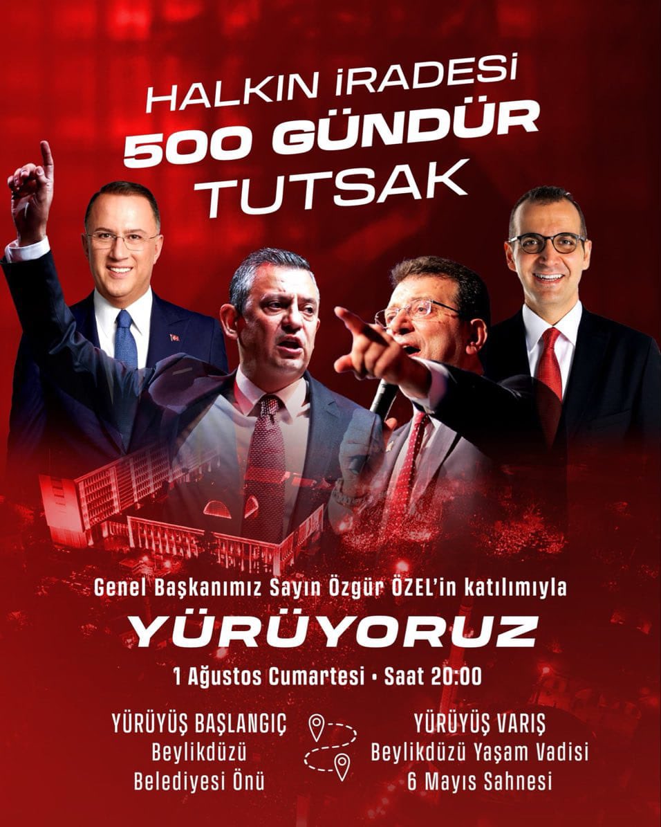 cigdemcoker_'s tweet photo. Yarın Beylikdüzü'nden hep birlikte yeni bir yürüyüşe başlıyoruz. 🇹🇷❤️
Halkın iradesine sahip çıkmak, umudu büyütmek ve dayanışmamızı göstermek için omuz omuza yürüyoruz.
Genel Başkanımız Sn Özgür Özel İstanbul milletvekilimiz Sn Turan taşkın Özer gençlik Kolları genel başkanımız Sn Cem Aydın'ın katılımıyla gerçekleşecek bu anlamlı yürüyüşte sen de yerini al.
 Buluşma Noktası: Beylikdüzü Belediyesi Önü
 1 Ağustos Cumartesi
 Saat: 20.00
Gelin, birlikte yürüyelim… Çünkü umut birlikte büyür, halkın iradesi birlikte güçlenir. Bekliyoruz✊ 🇹🇷