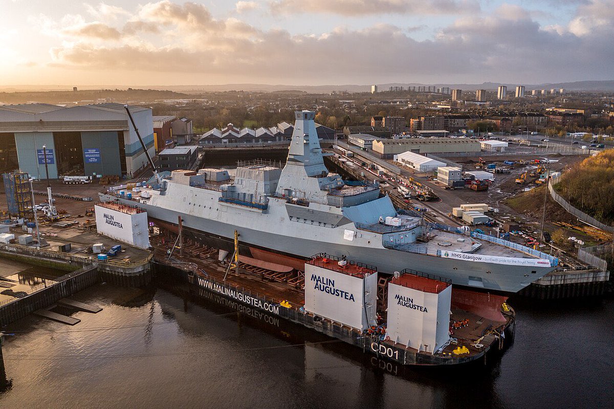 OnthisdayRN's tweet photo. 9 yrs ago this month, first steel was cut for the RN's first new Type 26 Frigate @HMS_GlasgowRN She remains fitting out on the Clyde &amp; is due to enter service next year in a race with Type 31 @HMSVenturerRN 

One will become the first British frigate to commission since 2002 https://t.co/klNir0o6k2