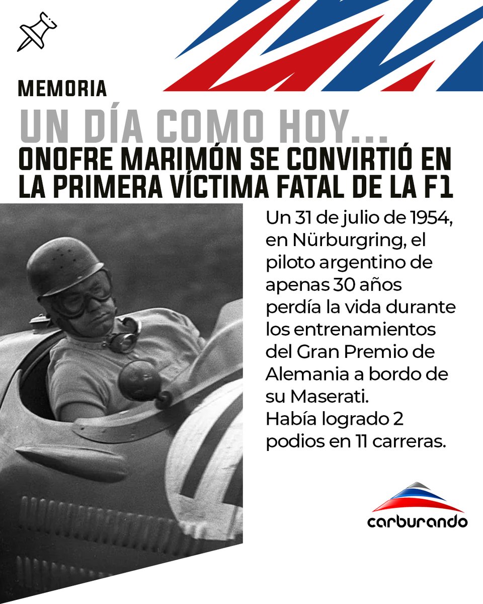 CarburandoTV's tweet photo. 🔙 Hoy se cumplen 72 años de la muerte de Onofre Marimón, una de las grandes promesas del automovilismo argentino y primera víctima fatal en la historia de la Fórmula 1.
#F1 #Marimon #Efemeride https://t.co/KuSnPApAeg