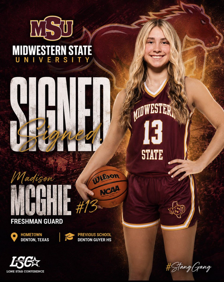 MSUTexasWBB's tweet photo. ✍️ Signed ✍️

Please join us in welcoming Madison McGhie to the MSU family! We’re excited to officially announce the signing of this 5’10 freshman guard from Denton, Texas  #StangGang 🐎💛 https://t.co/pLK2HowmYY