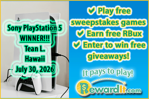 Reward_It's tweet photo. 🏆Congrats, Sony PlayStation 5 #Winner, Tean L. of Hawaii!🎮

Play Now 👉 https://t.co/im5U0HMClS
✔️Earn RBux
✔️Enter to win prizes!
✔️100% FREE!💯
💰It pays to Play RewardIt! https://t.co/2X1aEgudQU