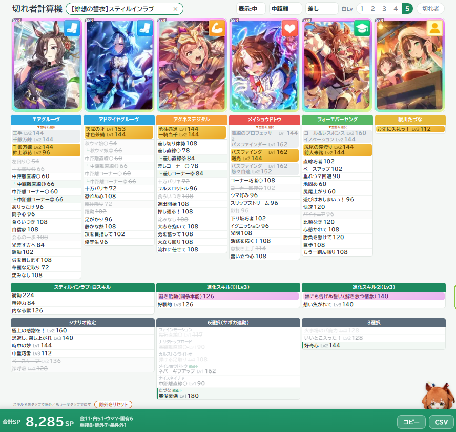 chikuwashoi2's tweet photo. 切れ者計算機めちゃくちゃ便利！
これずっと欲しかったやつ！

『スティルはパワデジ編成だと継承込みでスキポ9200くらい必要
けど2凸デジだと平均8700で全然足りないから切れ厳選しないならスピ3の方がいいかも？』
↑みたいなシミュレートがさっと出来るのホント助かる https://t.co/4XNxVykEo6