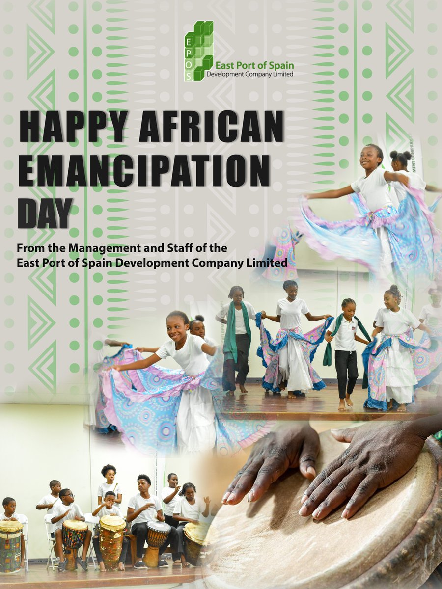 eposdc's tweet photo. Today, on African Emancipation Day, we honour the courage, sacrifice and resilience of those who fought for freedom and paved the way for future generations. 

It is an opportunity to reflect on our history, celebrate the legacy of African people in Trinidad and Tobago, and recognize the contributions they have made to our nation's development, heritage and identity.

Happy African Emancipation Day from the Management and Staff of the East Port of Spain Development Company Limited.